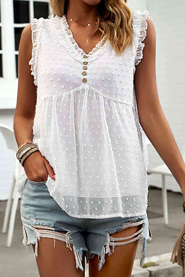 Swiss Dot Decorative Button Babydoll Tank | 1mrk.com