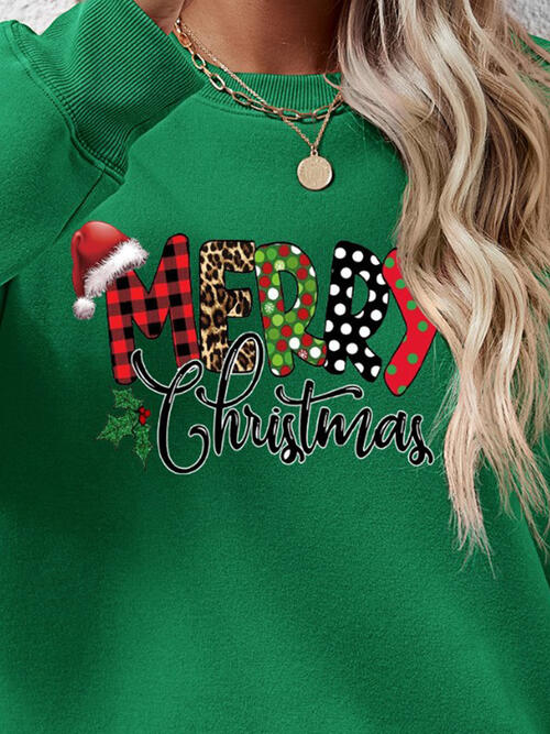 MERRY CHRISTMAS Round Neck Dropped Shoulder Sweatshirt |1mrk.com