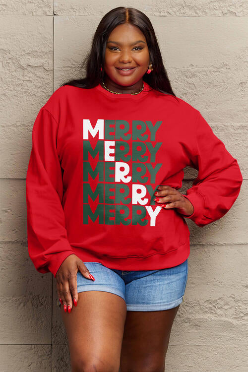 Simply Love Full Size MERRY Long Sleeve Sweatshirt |1mrk.com