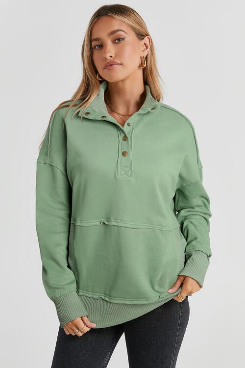 Half Snap Drop Shoulder Long Sleeve Sweatshirt |1mrk.com