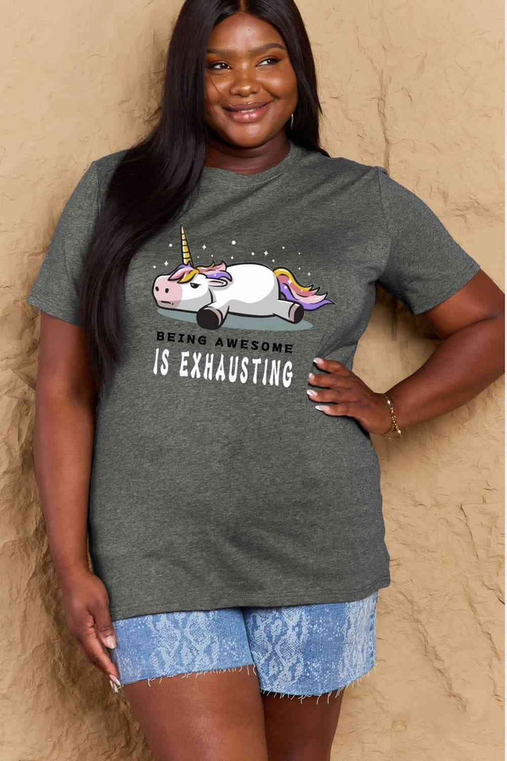 Simply Love Full Size BEING AWESOME IS EXHAUSTING Graphic Cotton Tee | 1mrk.com