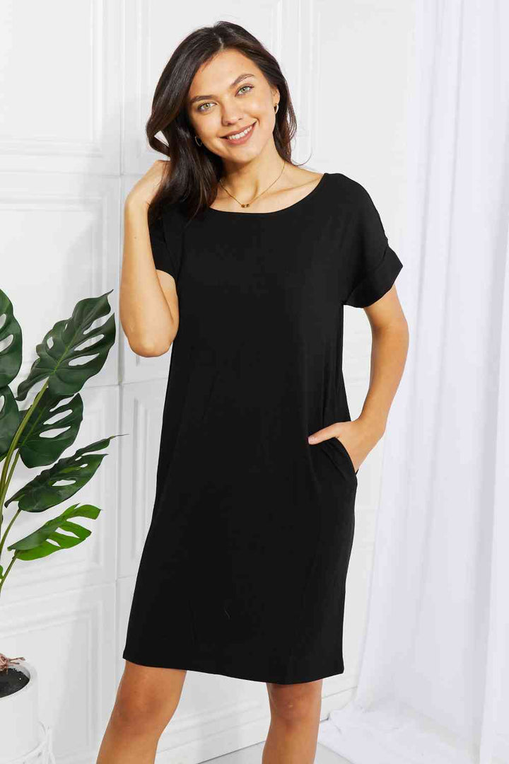 Zenana Chic in the City Full Size Rolled Short Sleeve Dress | 1mrk.com