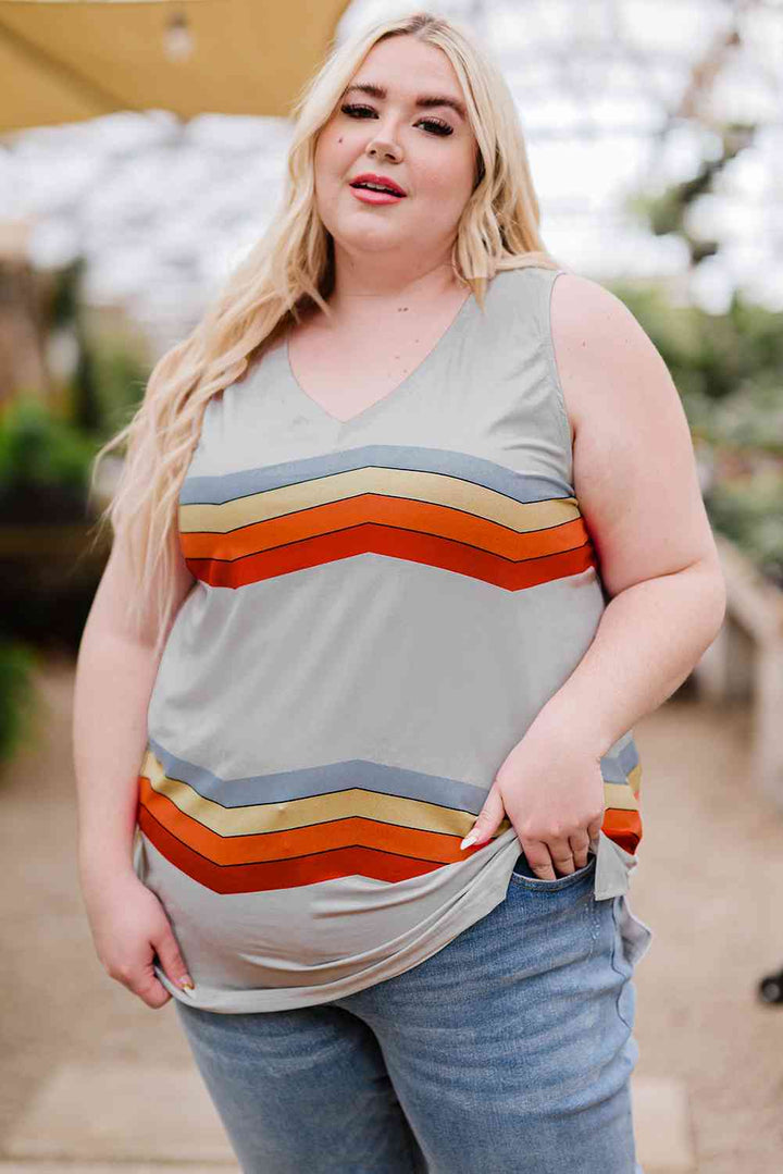 Plus Size Printed V-Neck Tank | 1mrk.com