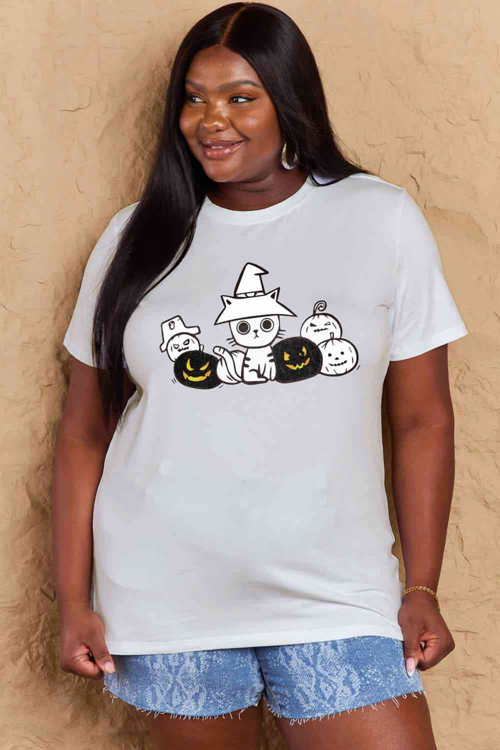 Simply Love Full Size Cat & Pumpkin Graphic Cotton T-Shirt | 1mrk.com