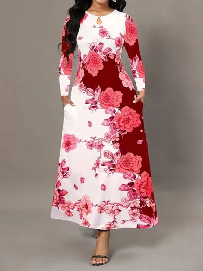 Pocketed Printed Long Sleeve Dress | Trendsi