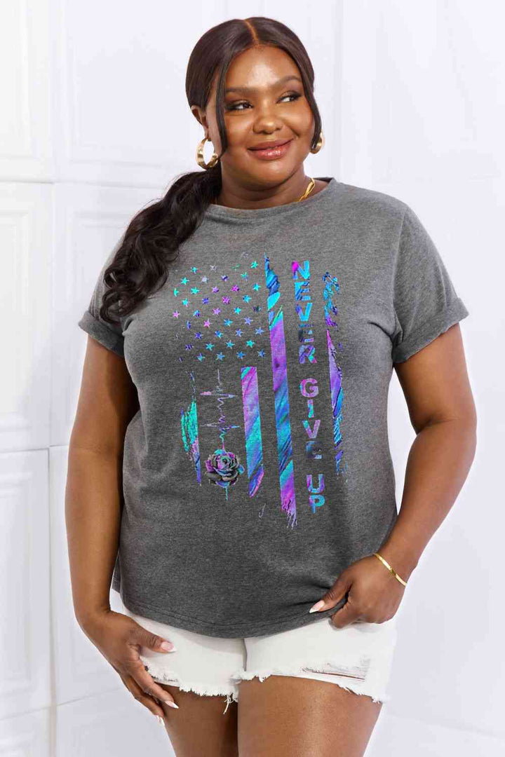 Simply Love Simply Love Full Size NEVER GIVE UP Graphic Cotton Tee | 1mrk.com