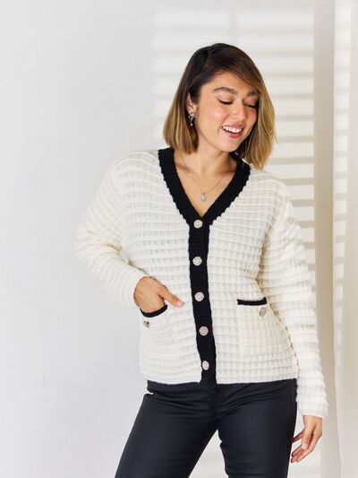 Contrast Trim Button Up Cardigan |1mrk.com