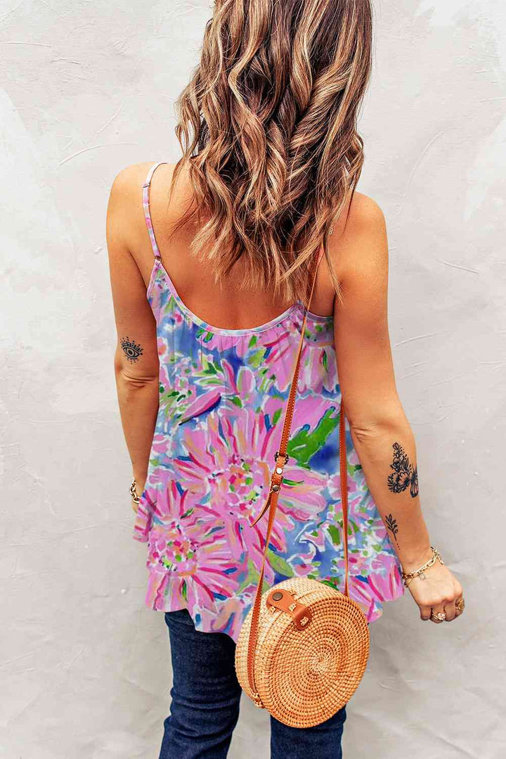 Floral Scoop Neck Ruffle Hem Cami | 1mrk.com