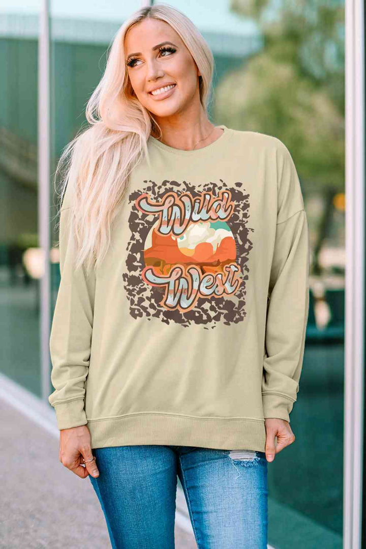 Round Neck Dropped Shoulder WILD WEST Graphic Sweatshirt | 1mrk.com