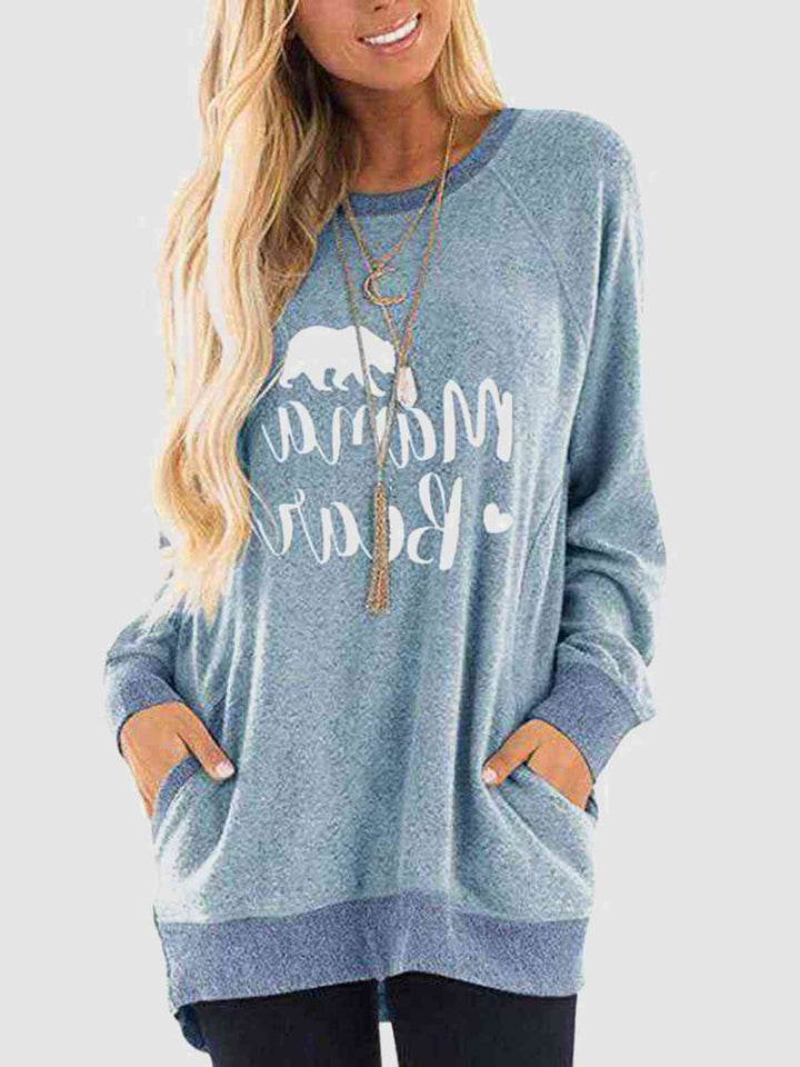 Graphic Round Neck Sweatshirt with Pockets |1mrk.com