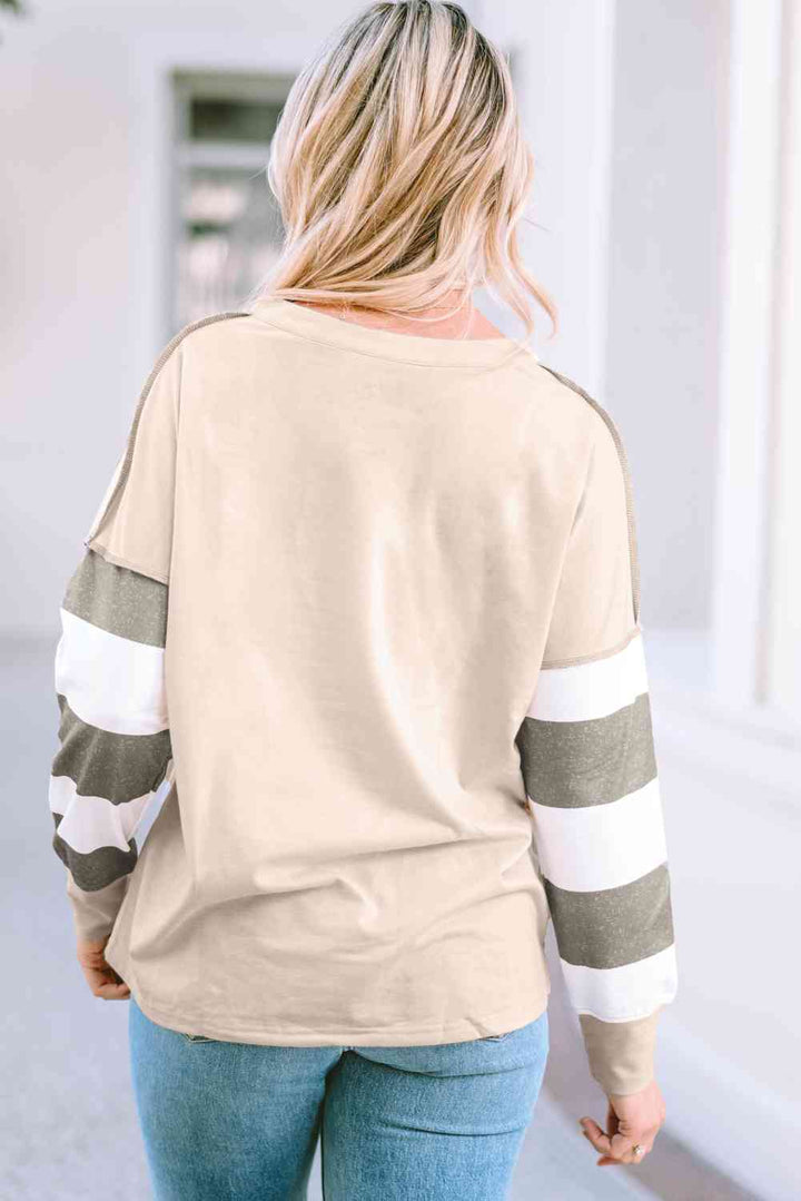 Striped Exposed Seam Buttoned T-Shirt | 1mrk.com