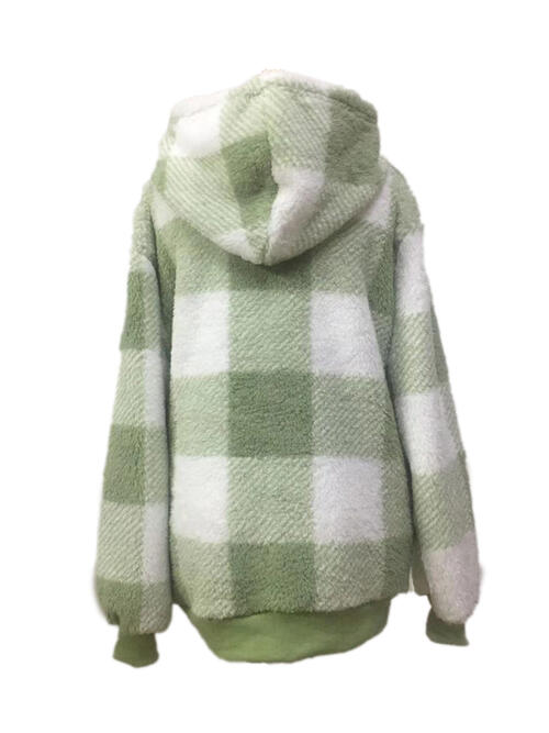 Plaid Half Zip Drawstring Hoodie | 1mrk.com