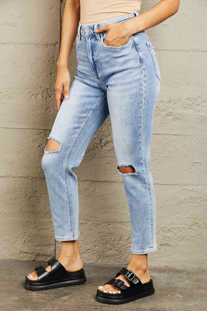 BAYEAS High Waisted Distressed Slim Cropped Jeans | 1mrk.com