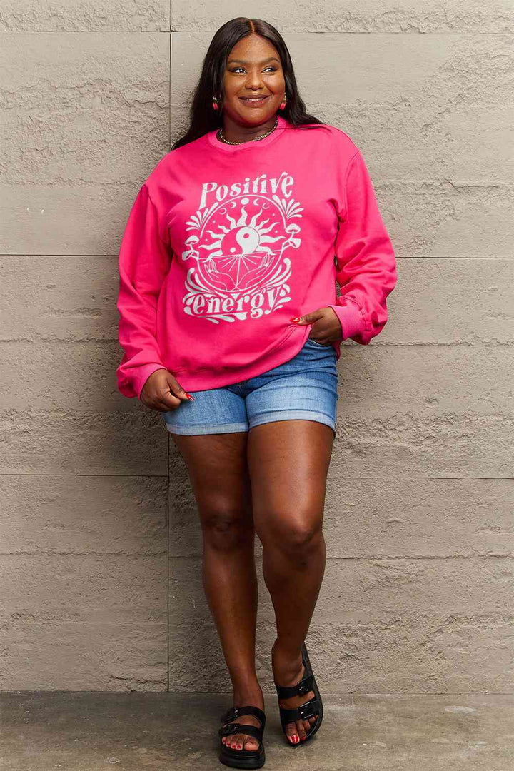 Simply Love Full Size POSITIVE ENERGY Graphic Sweatshirt |1mrk.com