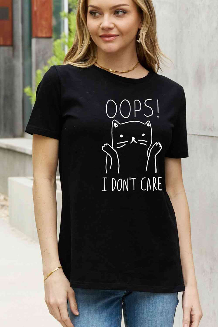 Simply Love Full Size OOPS I DON’T CARE Graphic Cotton Tee | 1mrk.com