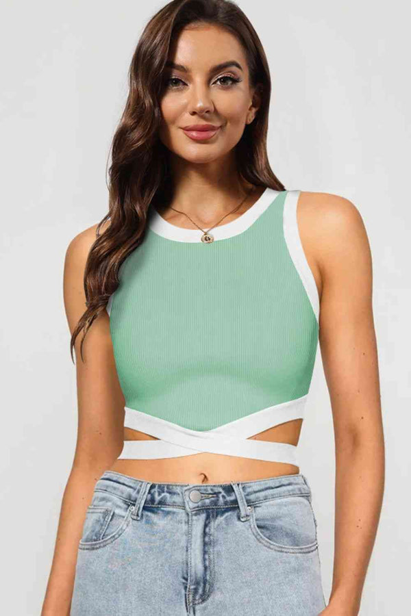 Contrast Tie Back Round Neck Tank | 1mrk.com