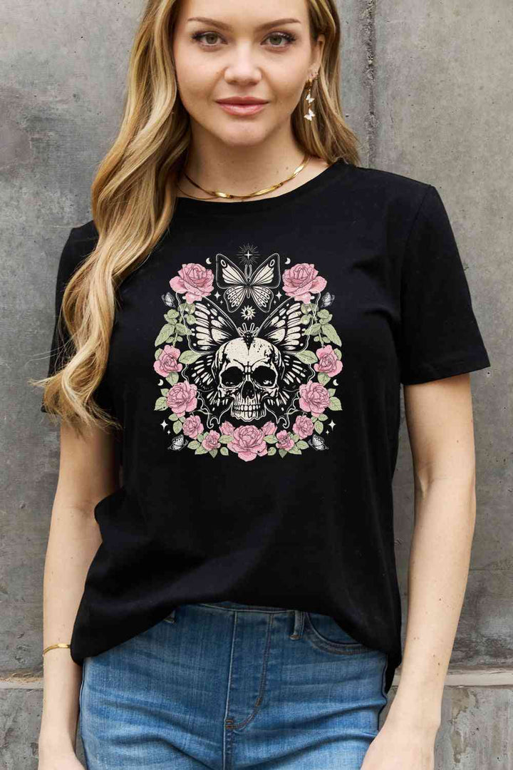 Simply Love Simply Love Full Size Skull & Butterfly Graphic Cotton Tee | 1mrk.com