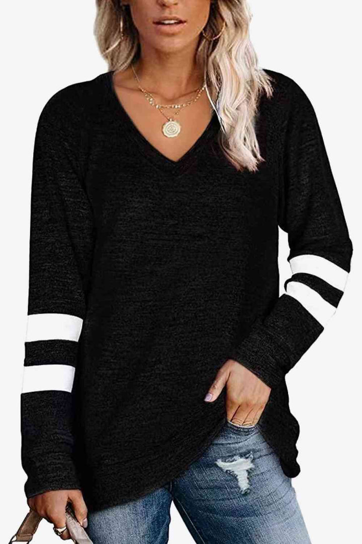 Striped Contrast Raglan Sleeve Top | 1mrk.com