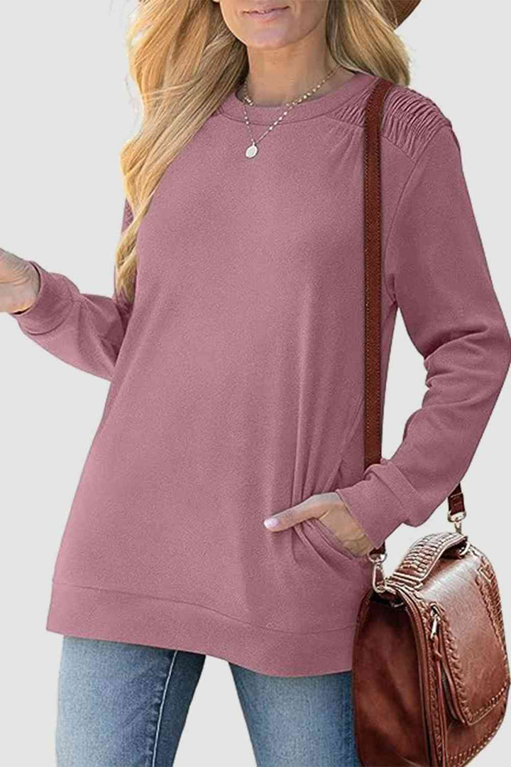 Ruched Round Neck Sweatshirt | 1mrk.com