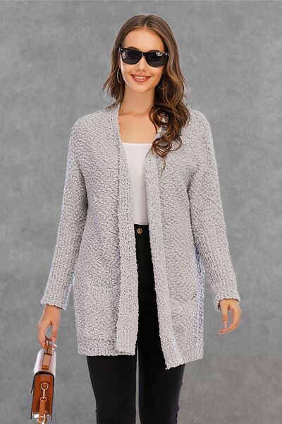 Pocketed Open Front Long Sleeve Cardigan |1mrk.com