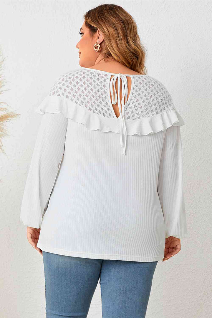 Plus Size Ruffled Round Neck Long Sleeve Blouse | 1mrk.com