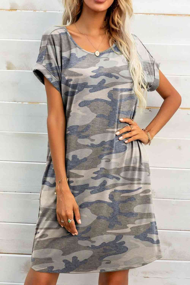 Scoop Neck Short Sleeve Pocket Dress |1mrk.com