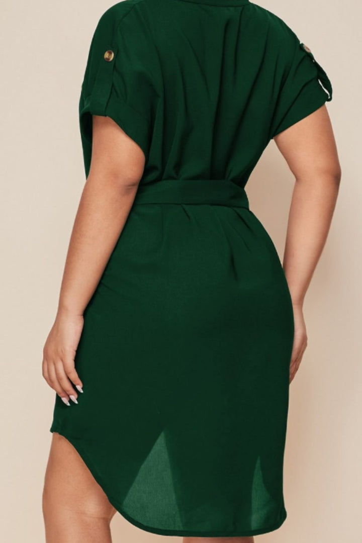 Plus Size Notched Tie Waist Mini Dress | Trendsi