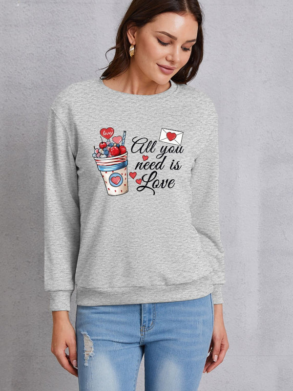 ALL YOU NEED IS LOVE Round Neck Sweatshirt | Trendsi