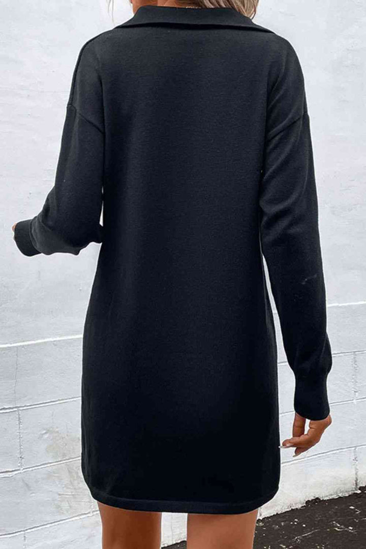 Quarter-Zip Dropped Shoulder Knit Dress |1mrk.com