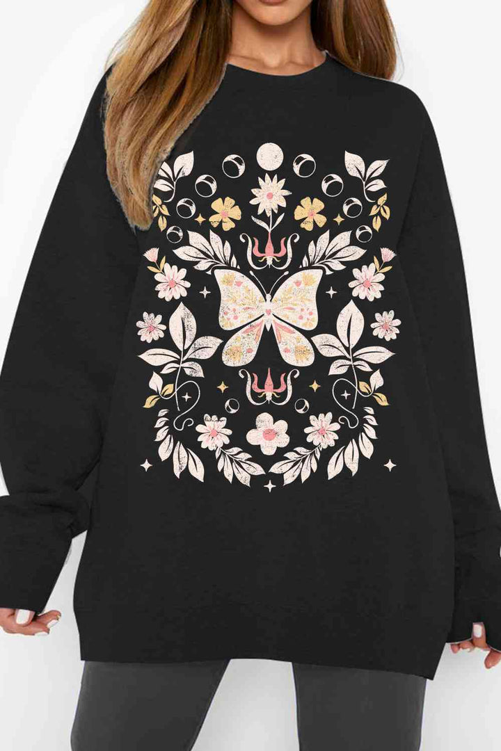 Simply Love Simply Love Full Size Flower and Butterfly Graphic Sweatshirt |1mrk.com