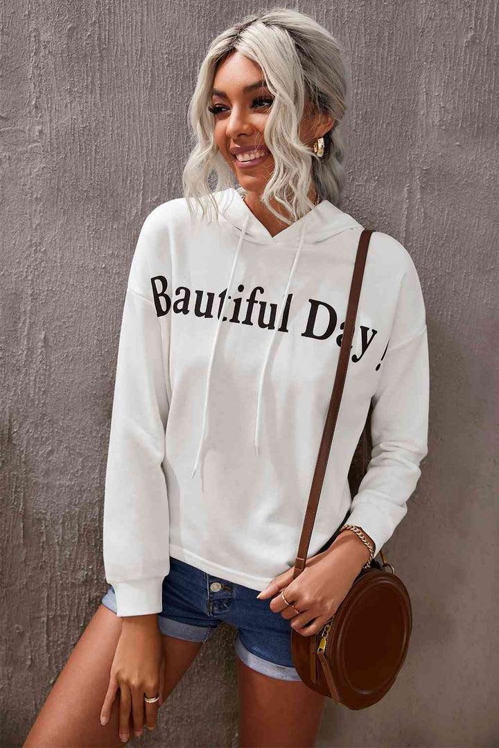 BEAUTIFUL DAY Graphic Drawstring Hoodie | 1mrk.com