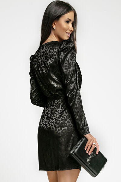 Leopard Long Sleeve Mini Dress |1mrk.com