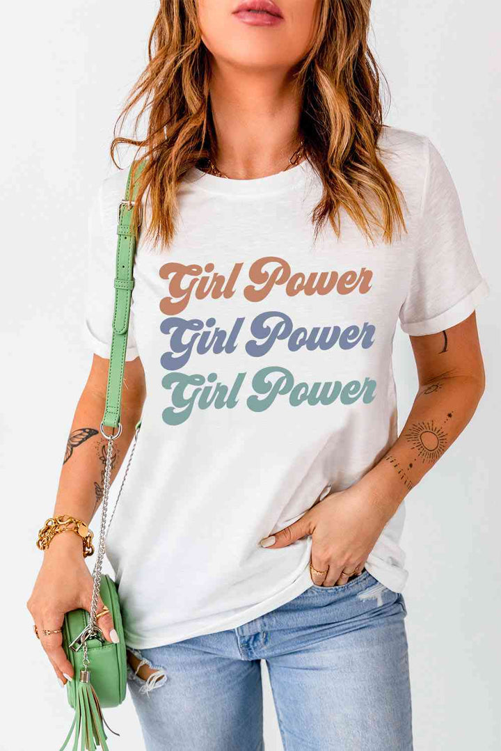 GIRL POWER Graphic Round Neck Tee | 1mrk.com