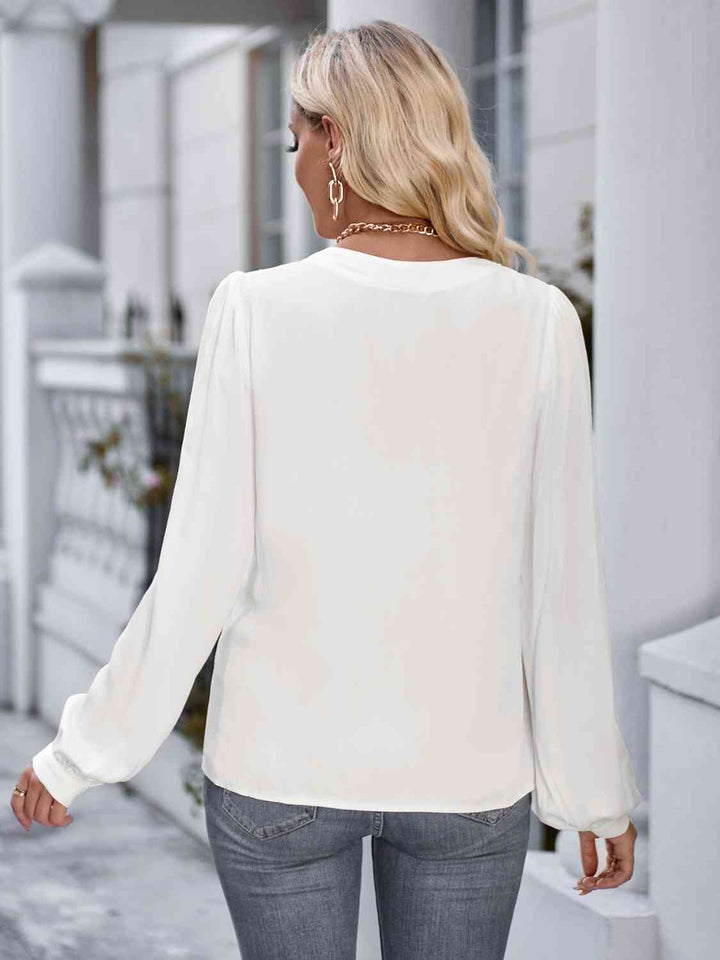 Notched Neck Puff Sleeve Blouse | 1mrk.com