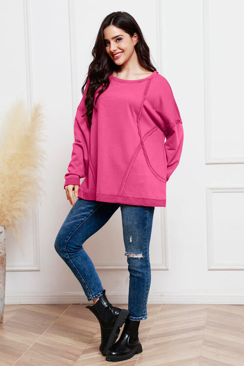 Round Neck Exposed Seam Sweatshirt |1mrk.com