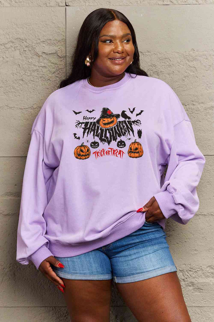 Simply Love Full Size HAPPY HALLOWEEN TRICK OR TREAT Graphic Sweatshirt |1mrk.com