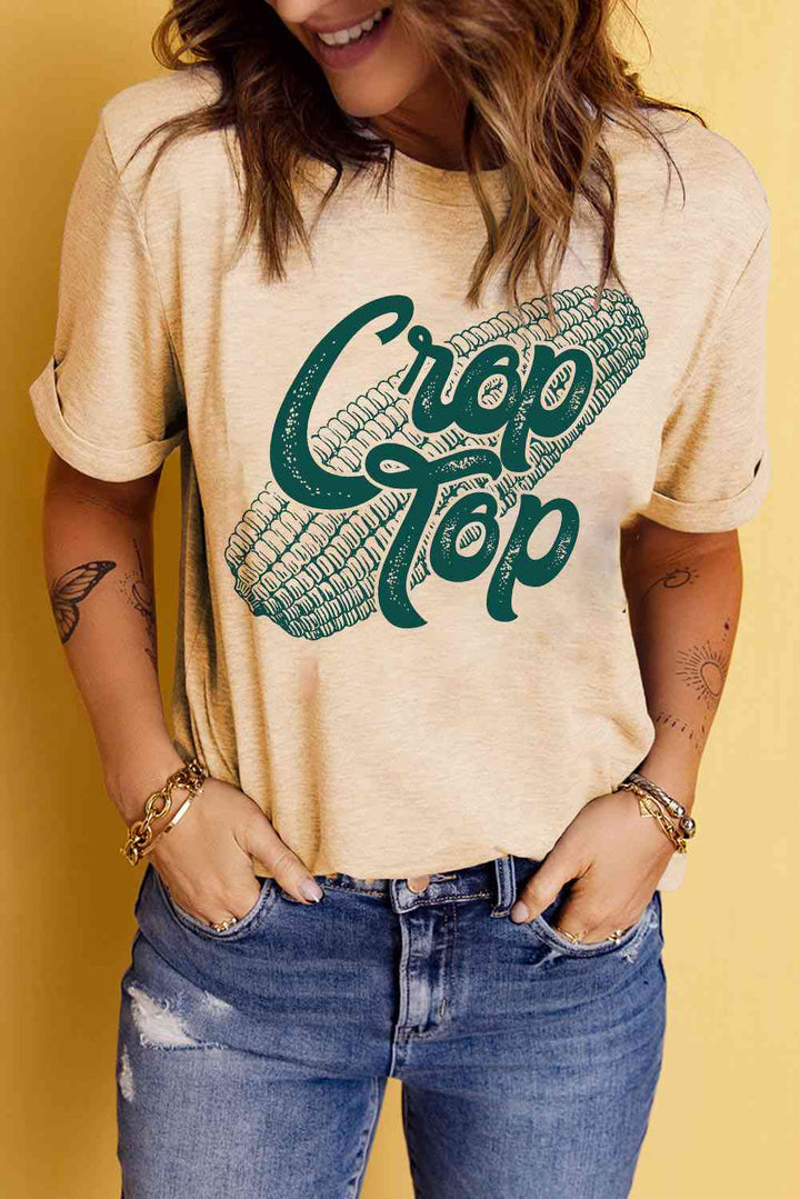 Corn Letter Graphic Cuffed Tee | 1mrk.com