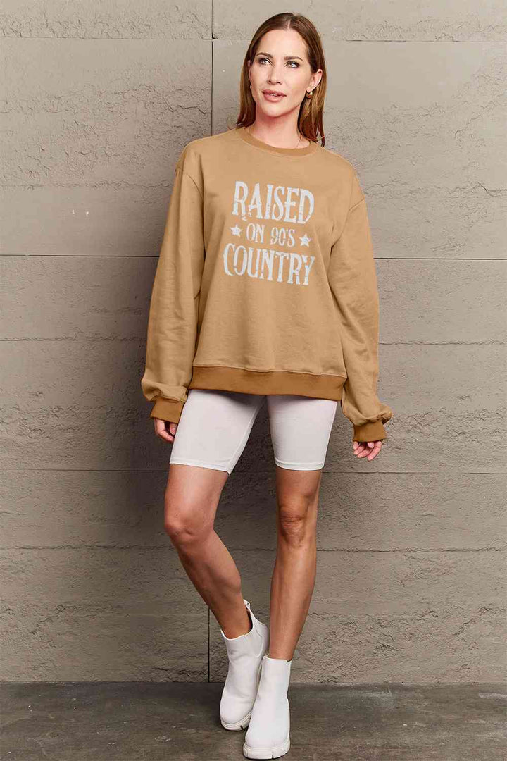 Simply Love Full Size RAISED ON 90'S COUNTRY Graphic Sweatshirt | 1mrk.com