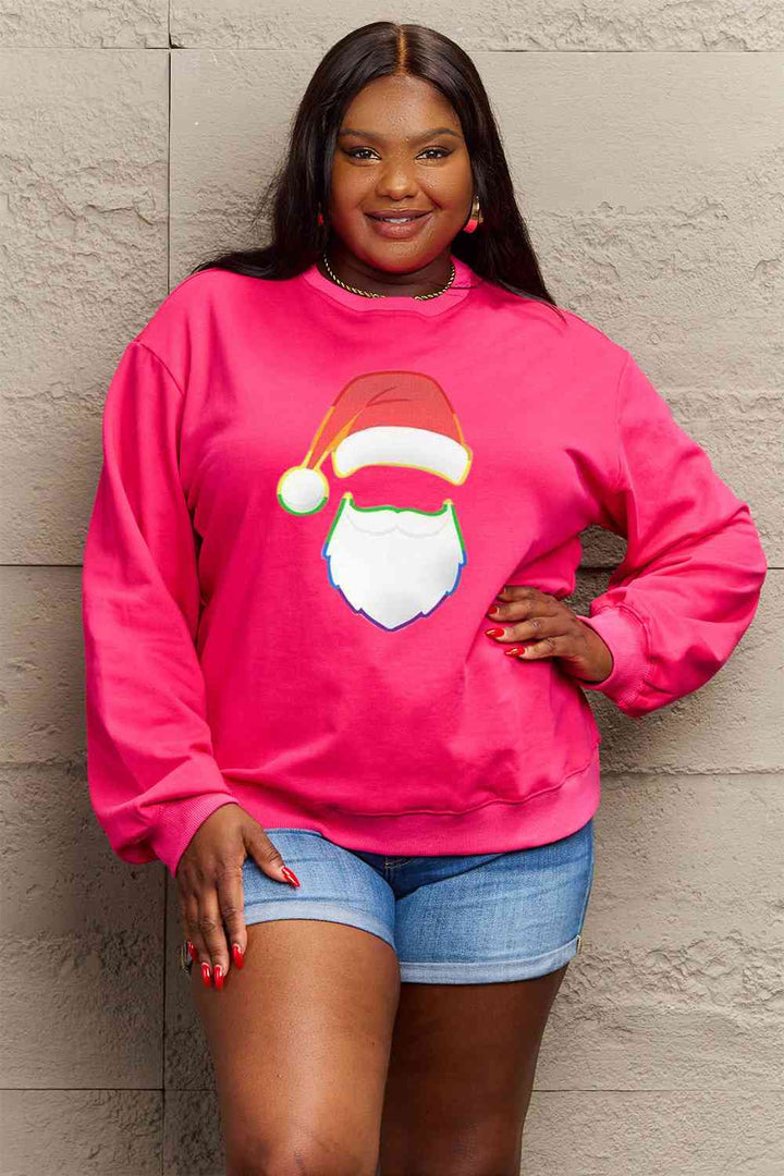 Simply Love Full Size Rainbow Santa Graphic Round Neck Sweatshirt |1mrk.com