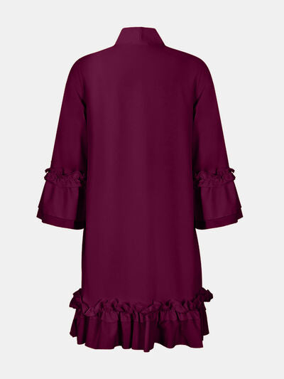 Frill Tie Neck Three-Quarter Sleeve Dress |1mrk.com