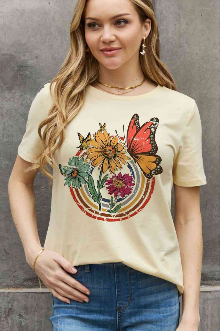 Simply Love Simply Love Full Size Flower & Butterfly Graphic Cotton Tee | 1mrk.com