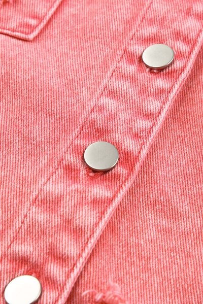 Distressed Button Up Raw Hem Denim Jacket |1mrk.com
