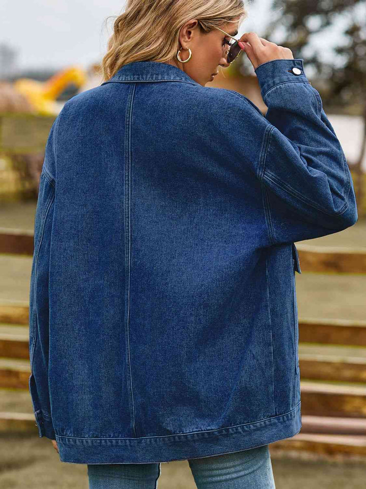 Dropped Shoulder Denim Jacket with Pockets | 1mrk.com