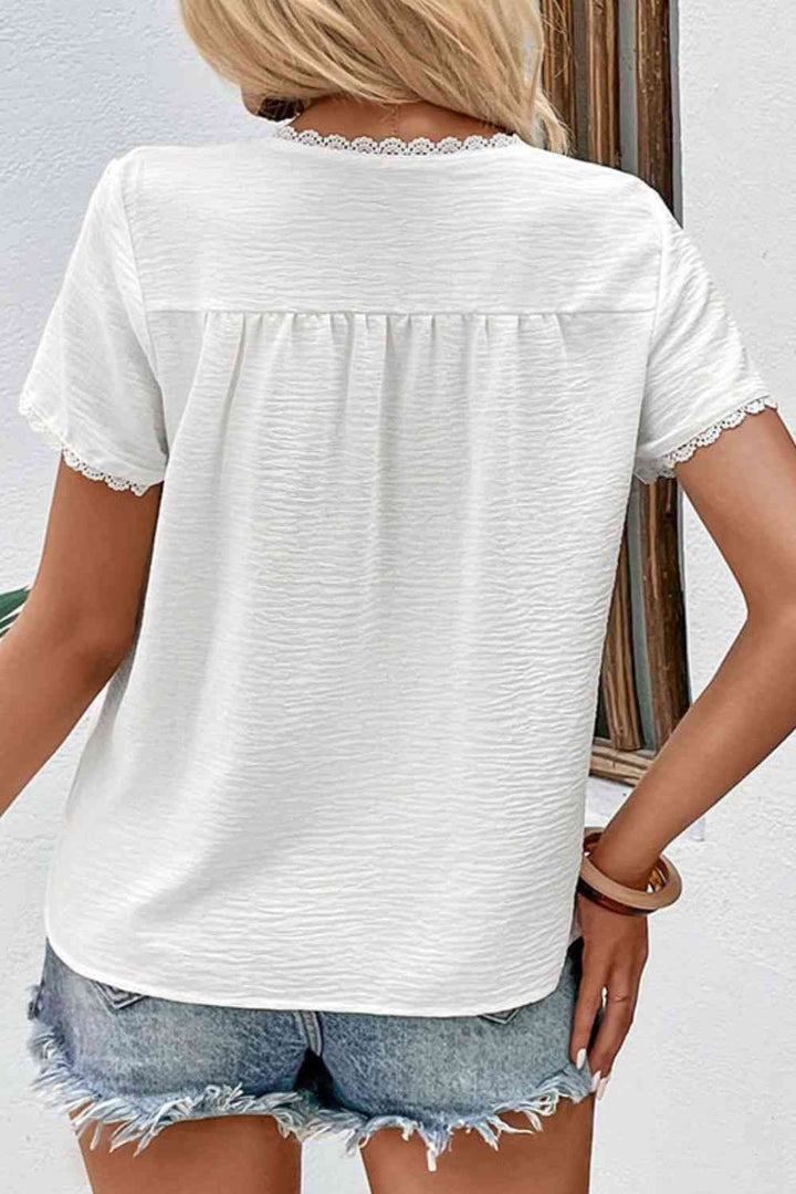 Textured Lace Trim Tee Shirt | 1mrk.com