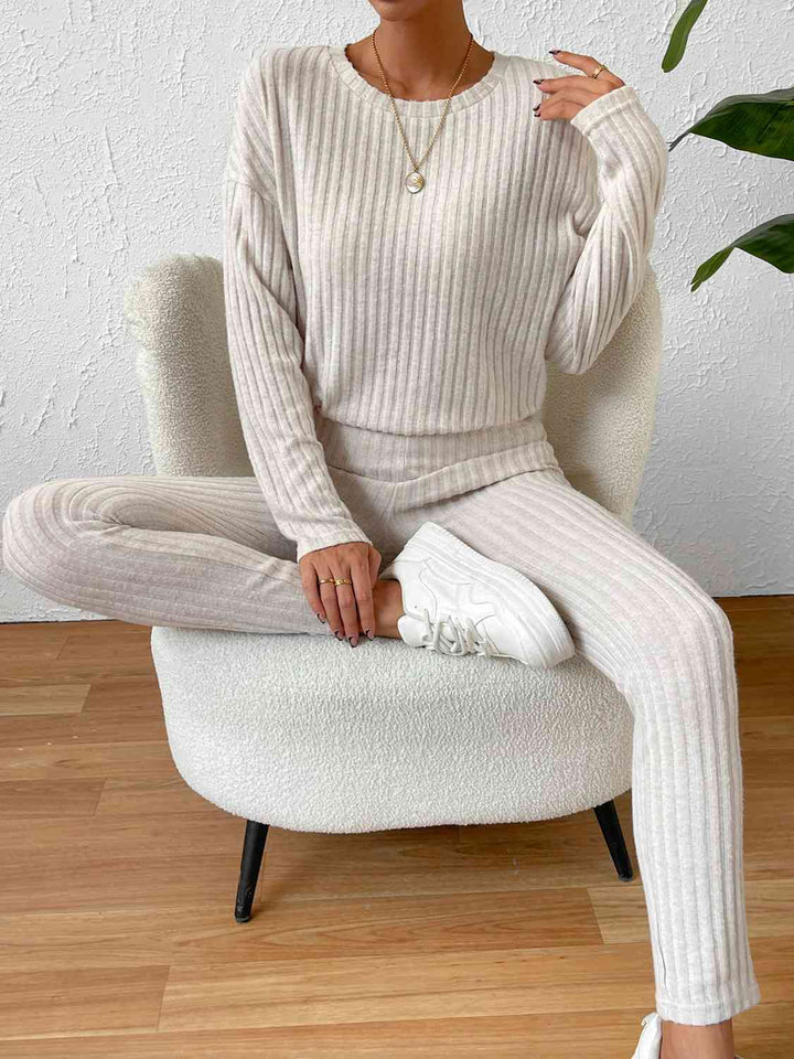 Ribbed Top and Pants Lounge Set | 1mrk.com