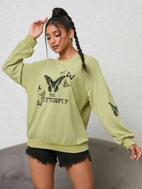 Butterfly Graphic Drop Shoulder Sweatshirt |1mrk.com