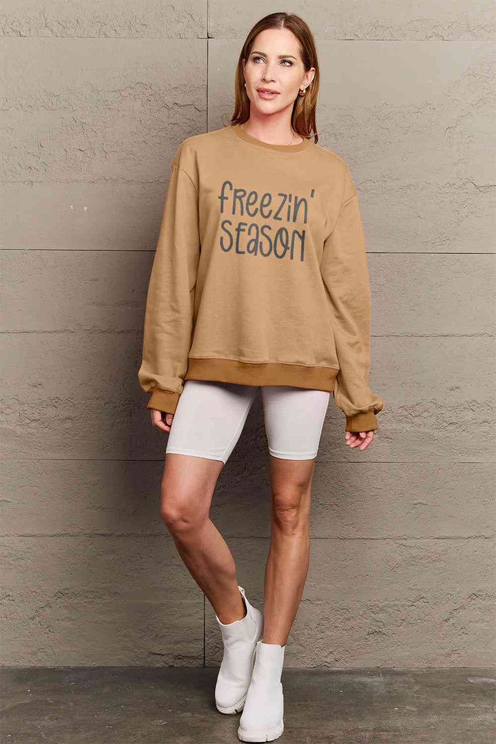 Simply Love Full Size FREEZIN' SEASON Graphic Sweatshirt |1mrk.com