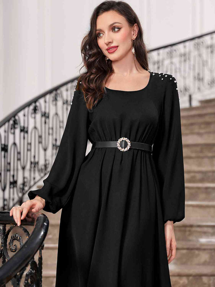 Square Neck Balloon Sleeve Dress |1mrk.com