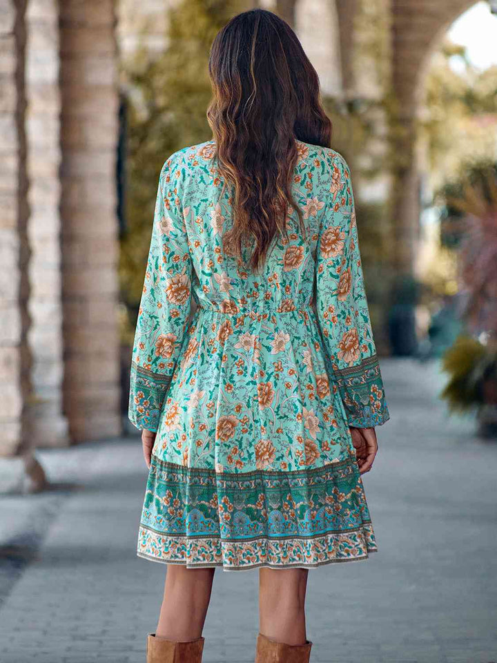 Bohemian V-Neck Long Sleeve Dress |1mrk.com