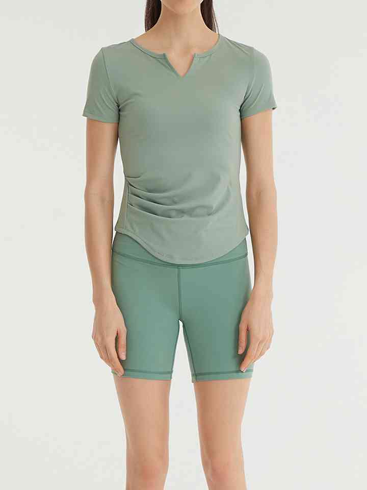 Notched Neck Short Sleeve Active Top | 1mrk.com